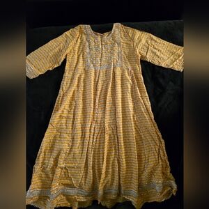 Women's Elegant Gold & Baby Blue Kurta w/ Pants & Scarf